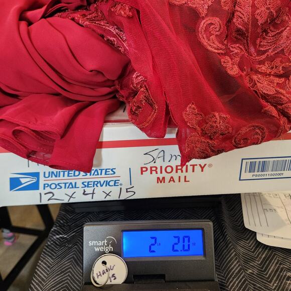 UNKNOWN Garnet Red High Low Corset Lace Sheer Prom Wedding Womens 22 FLAWED - Picture 12 of 12